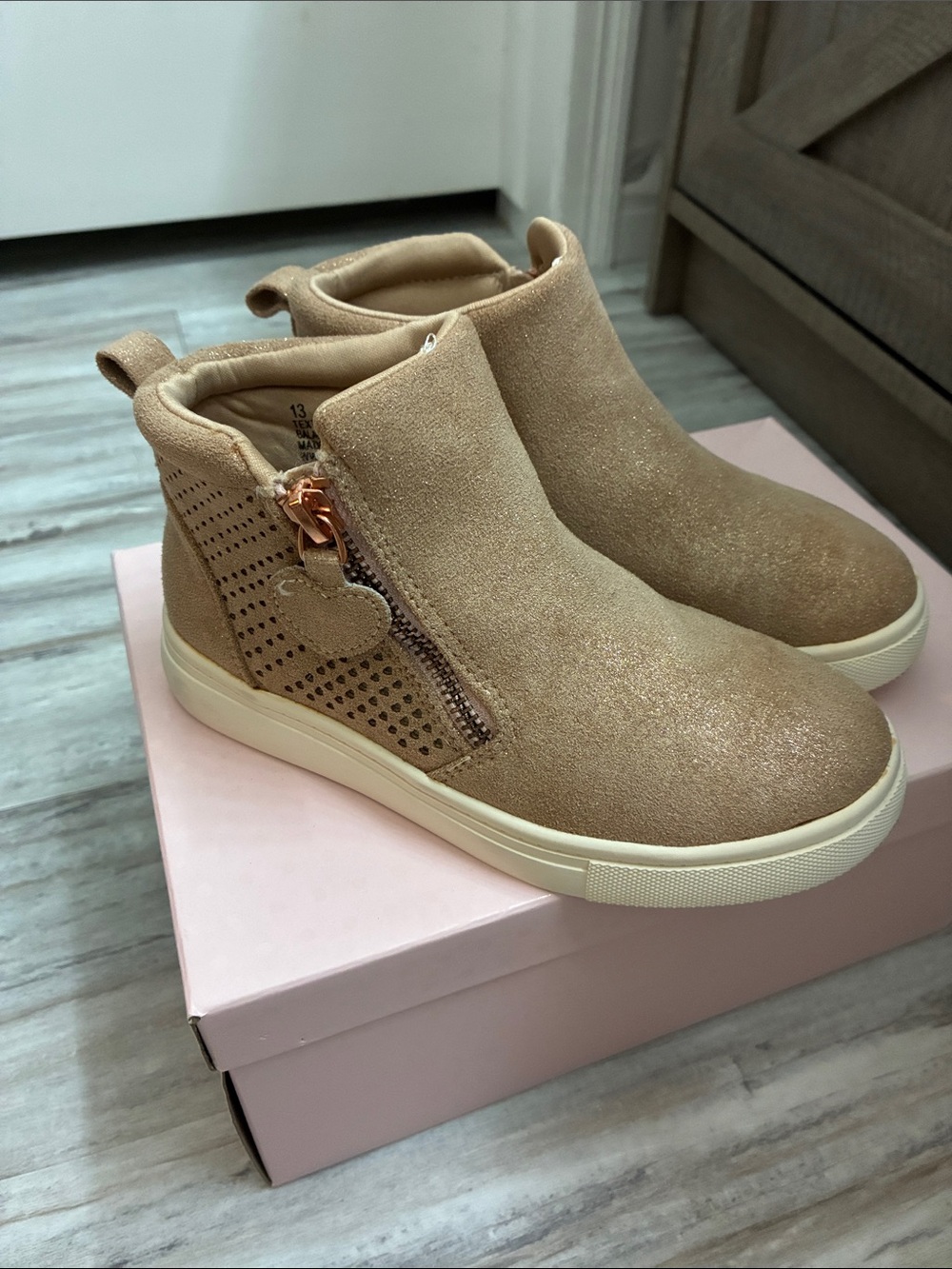 cupcakes & cashmere Girls Glittery Tan Wedge Ankle Boots